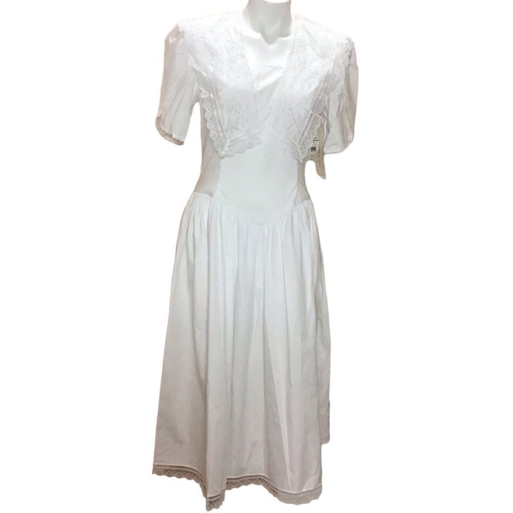 White Gunne Sax Vintage Drop Waist Prairie Lace Midi Dress Size 11/12 Dead Stock